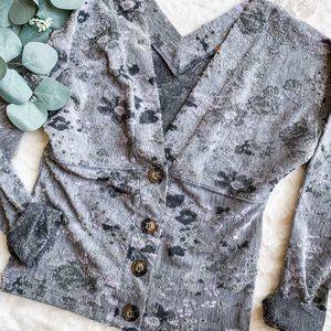 Free People Grey Floral Pattern Cardigan (NWOT)